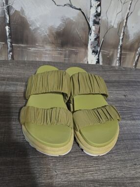 Women's Sorel Olive Green Ruched Slide Sandals